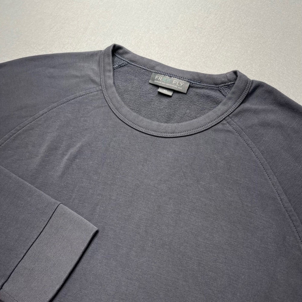 Free Fly Mens Bamboo Fleece Sweatshirt XL Charcoal Gray Raglan Crewneck Pullover